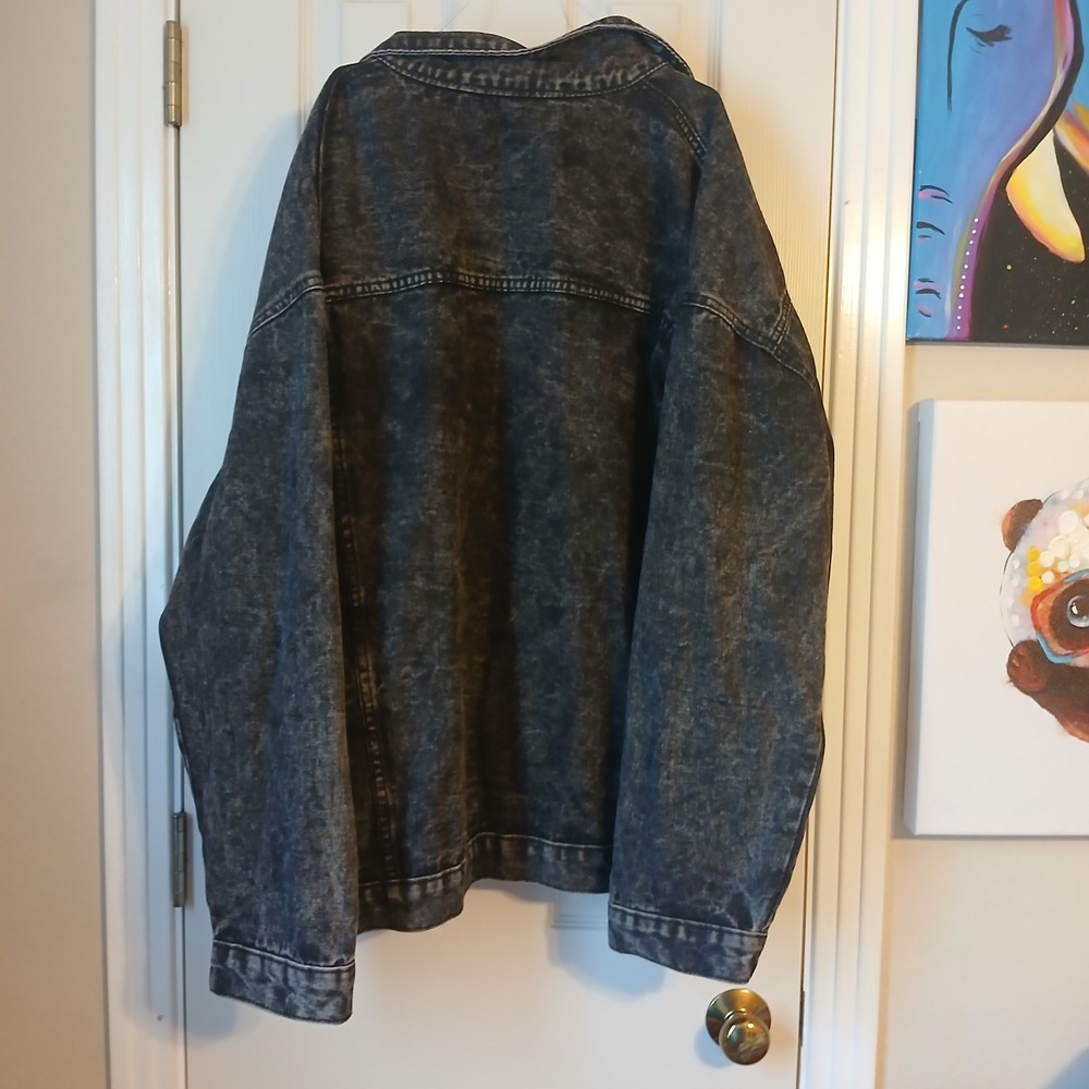 black acid-wash denim Jean  jacket Mens XL Long Sleeve - Picture 2 of 8